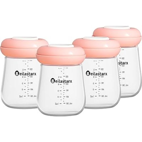 Glass Breast Milk Storage Bottles-Wide Neck Breastmilk Storage with Lids, Breast Milk Storage Containers for Fridge,BPA-Free (Red,6oz(pack of 4))