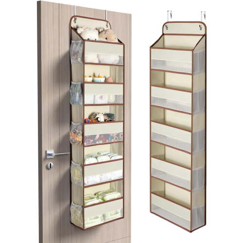 5-Tier Over Door Hanging Organizer, LazySpin 1 Pack 15 Pockets Wall Closet Hanging Storage Shelves for Bathroom, Beige