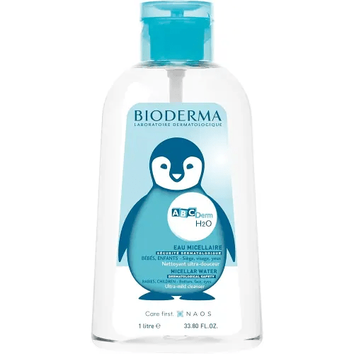 Bioderma ABCDerm H2O - Baby Skin Care - Micellar Cleansing Water for Babies and Kids, Blue, 1lt