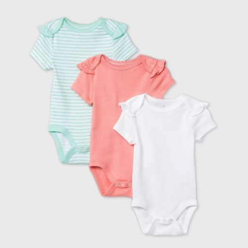 Baby Girls' 3pk Short Sleeve Basic Bodysuit - Cloud Island™ Coral