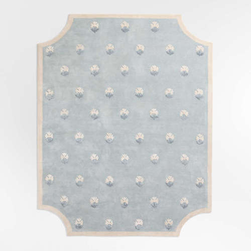 Floral Reverie Mist Blue Wool Kids Area Rug 8x10