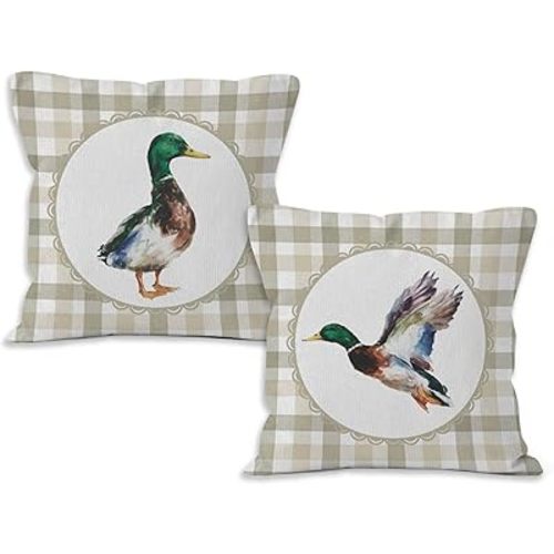 Mallard Duck Throw Pillow Covers 18x18 Set of 2, Mallard Duck Hunting Bird Decor, Farmhouse Hunting Bird Pillow Covers for Home Couch Bedroom
