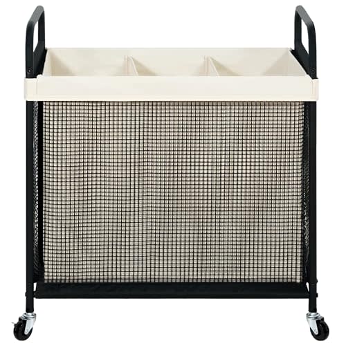 STO STO Laundry Hamper 3 Section, 120L Rolling Laundry Sorter Cart with Removable and Washable Liner Bag, Clothes Hamper with Wheels and Metal Handle for Laundry Room and Bedroom