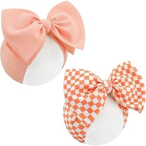 YanJie 2PCS 7’’ Orange Bows for Baby Girls Checkered Headband Tangerine Bow Infants Toddler Hair Accessories Newborn Headbands Hair Bow Baby Clothes