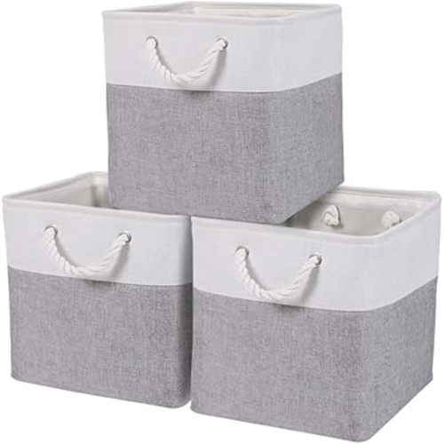 DECOMOMO Cube Storage Bins - 13x13 Storage Cubes for Toys, Shelves, Closet and Cube Organizer (Grey & White, 3 Pack)