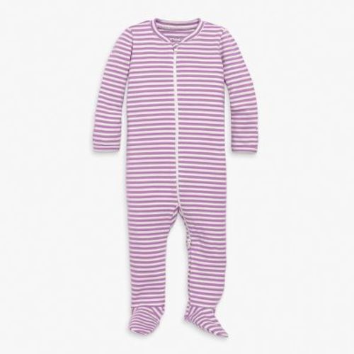 Primary Baby Organic Zip Footie in Lavender Stripe Size 0-3 Months