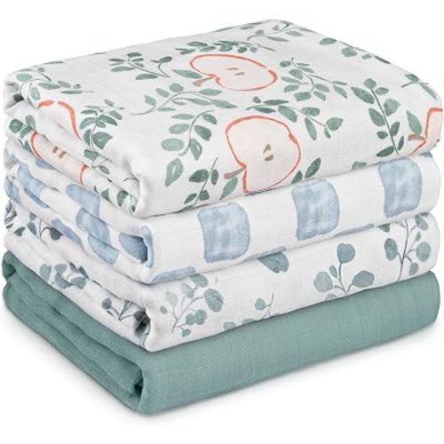 GLLQUEN BABY Muslin Swaddle Blankets 4Pk Receiving Blanket Large 35" x 40"