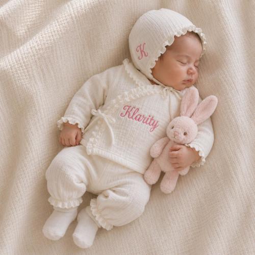 Personalized Muslin Baby Girl Set, Custom Name 0-3 Month Outfit, Embroidered Coming Home Outfit, Baby Shower Gift, Muslin Layette Set