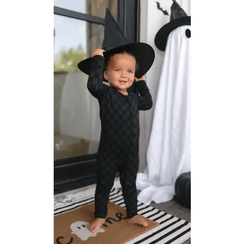 Infant Romper in Grey + Black Checkered