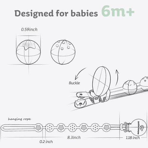 Cuddle Campus Silicone Pacifier Clip Holder with One Piece Design, Pack of 4 Soft Flexible Binky Clips with Texture Set 1(6M+)