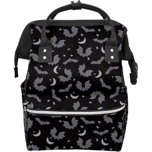 Black Gray Bats Diaper Bag Travel Backpack Large Capacity Multi-Function Zipper Casual Travel Backpacks for Mom Dad Unisex…
