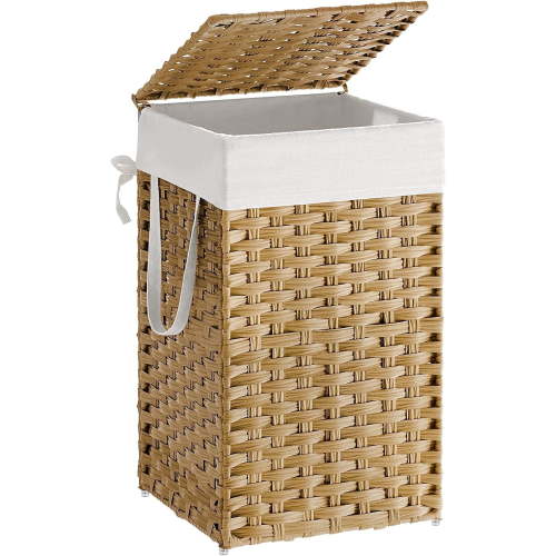 17.2 Gallon (65L) Wicker Laundry Hamper with Lid Laundry Basket with Handles Clothes Hamper Foldable Removable Liner Bag Natural