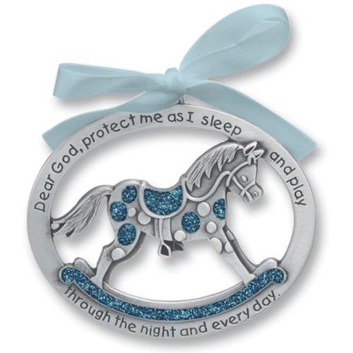Pewter Rocking Horse Crib Ornament for Boy, 2 1/2 x 2 Inches