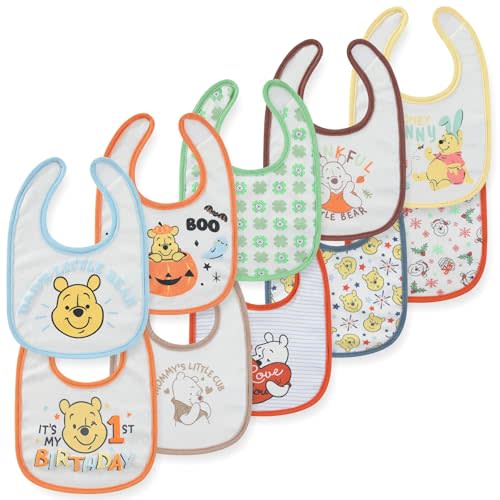 Disney Toy Story Minnie Pooh 10 Pack Milestone Baby Bibs Soft Absorbent Drool Bibs for Teething Feeding Newborn Essentials