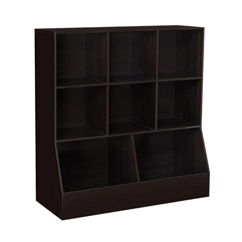 DINZI LVJ Toy Storage Organizer, Kids Bookshelf, Wood Toy Storage Cabinet, 3-Tier 8 Cubby Children Bookcase, 39.4" L Toddler Book Shelf for Playroom, Living Room, Nursery, Hallway, School, Espresso