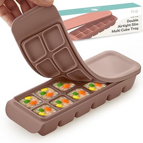 0.7 oz/12 Sections Silicone Ice Cube Freezer Tray with Lid, 100% Food-Grade Platinum Silicone,Leak Resistance & Dishwasher Safe for Baby Food Prep,Breast Milk,Purees - Korean Made, Brown