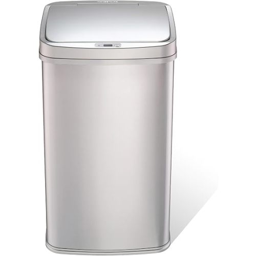 Ninestars 13 Gallon Automatic Trash Can, 50L Touchless Motion Sensor Garbage Can with Odor-Sealing Lid, Rectangular Stainless Steel, Silver Trim