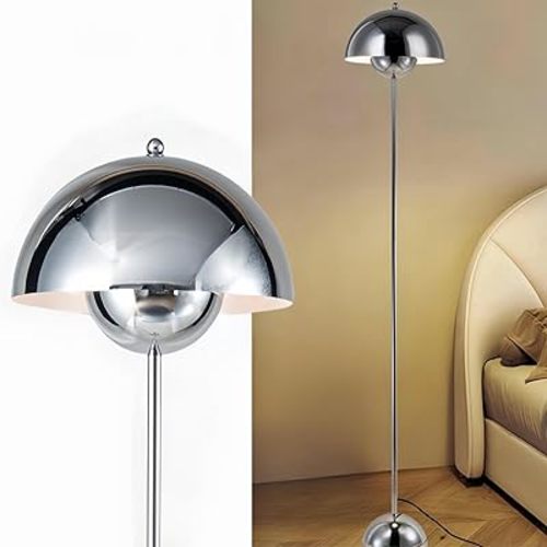 COSYLUX Modern Floor Lamp for Living Room, Industrial Tall Standing Lamp for Bedroom, Metal Shade Reflecting Light Reading Floor Lamp for Office, Nursery Room, Corner(Chrome)