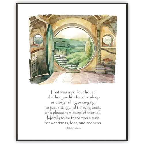 SWITHOM Inspirational Quote Print, That Was a Perfect House, Hobbit Hole House Watercolor Poster Wall Art Home Decor, Green Poster Wall Decor for Living Room Bedroom, Unframed (11X14 inch)
