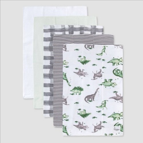 Burt's Bees Baby® Set Of 5 Happy Herbivores Burp Cloth - Charcoal Gray