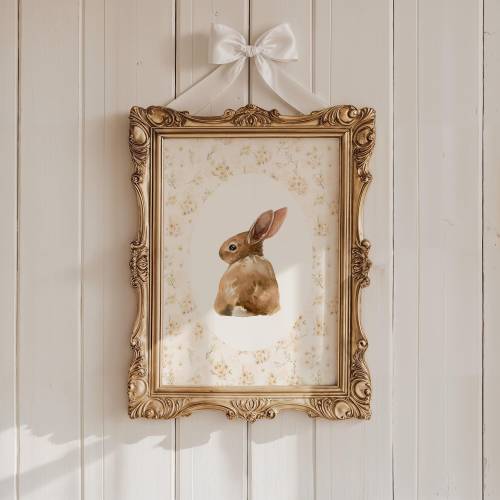 Vintage Bunny Floral Wall Art: Cottagecore Nursery Print (Digital Download)