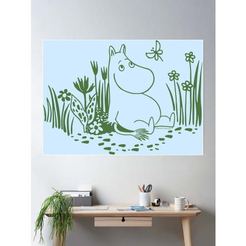Moomin Moomintroll Relaxing In The Garden Poster Wall Art, Modern Wall Decor For Living Room Bedroom, 24x36 UNFRAMED