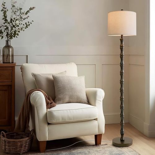 BOBOMOMO 62" Rustic Floor Lamp, Retro Farmhouse Standing Lamp with Rotary Switch, Resin Dark Brown Floor Lamp for Living Room, Bedroom, Corner, Nursery, Dining Room, House