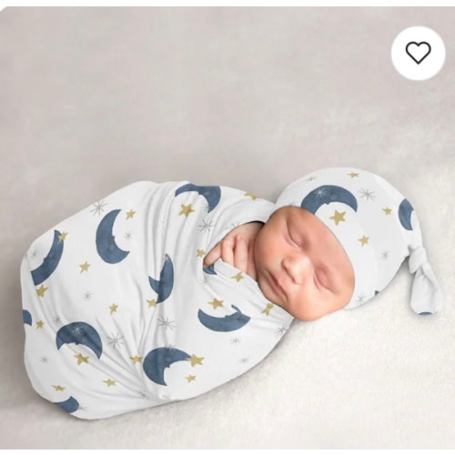 Moon and Star Boy or Girl Baby Cocoon and Beanie Hat Sleep Sack - 2pc Set - Navy Blue Gold Watercolor Celestial Gender Neutral