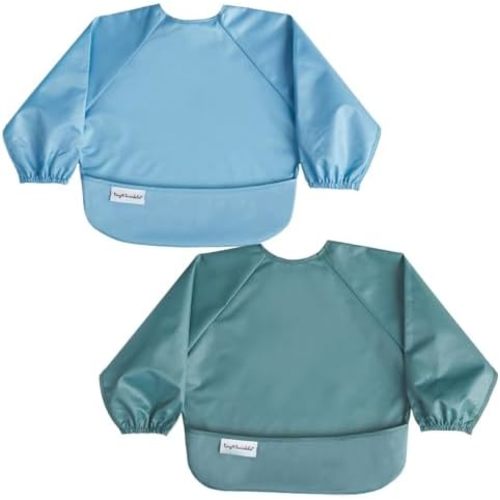 Tiny Twinkle Mess Proof Baby Bib, 2 Pack Long Sleeve Bib Outfit, Waterproof Bibs for Toddlers, Machine Washable, Tug Proof