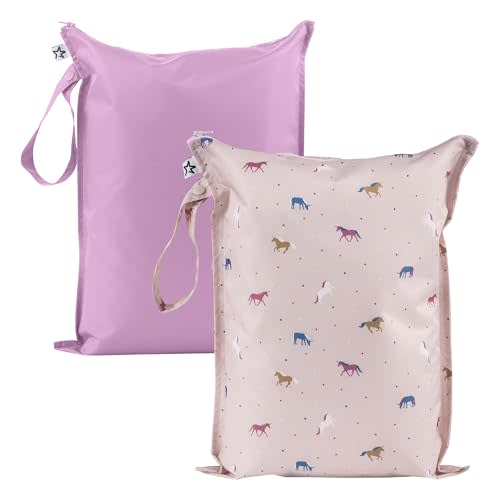 Tiny Twinkle Mess Proof Wet Bags | 2-Pack Reusable Waterproof Wet Bags for Swimsuits | Baby Clothes | Travel & Diaper Bag (Unicorn)