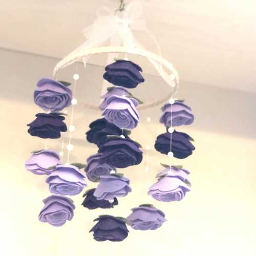 Floral baby girl mobile Purple & lilac Felt flower mobile | roses and pearls baby girl nursery decor | hanging decor |