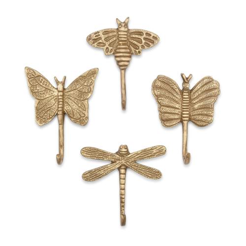 Violet Dragonfly Antique Gold Wall Hook Set