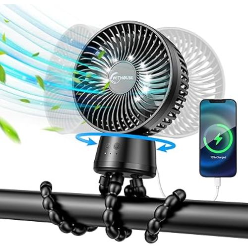 20000mAh Portable Stroller Fan, 120° Auto Oscillation, 3-IN-1 with Power Bank LED Light Detachable Flexible Tripod Rechargeable Battery Powered Clip On Fans Desk for Baby Crib Car Seat Travel