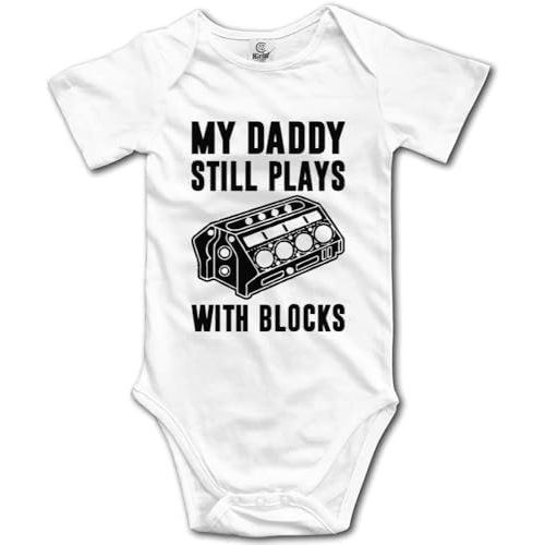 My Daddy Still Plays with Blocks Mechanics Baby Short Sleeve Bodysuit Infant Playsuit, 18-24 Months, Black