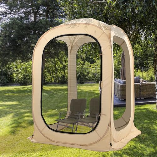DoCred Screen House Tent Pop-Up, 4 x 4 FT Portable Screen Room Canopy Instant Screen with Carry Bag for Patio, Backyard, Deck & Outdoor Activities, Beige