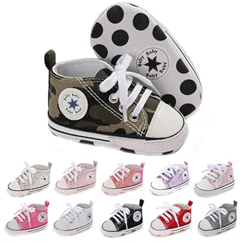 Unisex Baby Boys Girls Shoes, Newborn Infant Non-Slip Canvas Denim High Top Sneakers, Toddler First Walkers Shoes