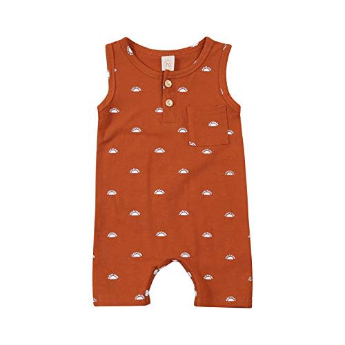 Newborn Baby Boys Girls Romper Sleeveless Sun Print One Piece Jumpsuit Infant Summer Outfits Clothes with Pocket
