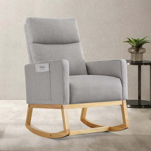 SAETSFEG Rocking Chair Nursery, Comfortable Upholstered Glider Rocker Chairs Indoor for Adults, Mid-Century Modern Nursing Accent Rockers for Living Room, Bedroom, LightGray