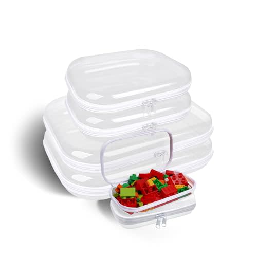 Clear Hard Shell Zipper Case,6PCS Transparent Clear Zipper Pouches,Hard Side Plastic Case Set,Portable Travel Storage Organizer Bins