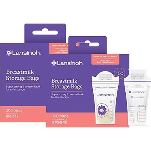 Lansinoh Breastmilk Storage Bags, 300 Count, Baby Essentials, Fast Freeze & Thaw Breast Milk Bags for Baby Bottle Feeding, Superior Strength & Stretch, 6 Ounce