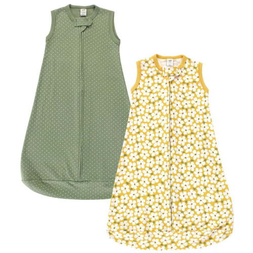 Hudson Baby Infant Girl Cotton Long-Sleeve Wearable Sleeping Bag, Sack, Blanket, Sage Floral Sleeveless, 0-3 Months