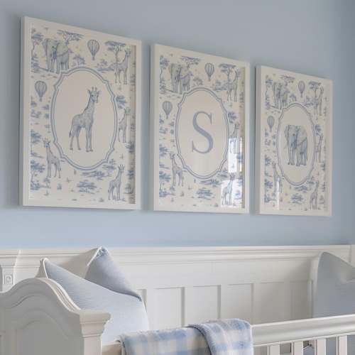 Blue Safari Nursery Art Prints: Chinoiserie Toile de Jouy Animals Print ∙ 1867