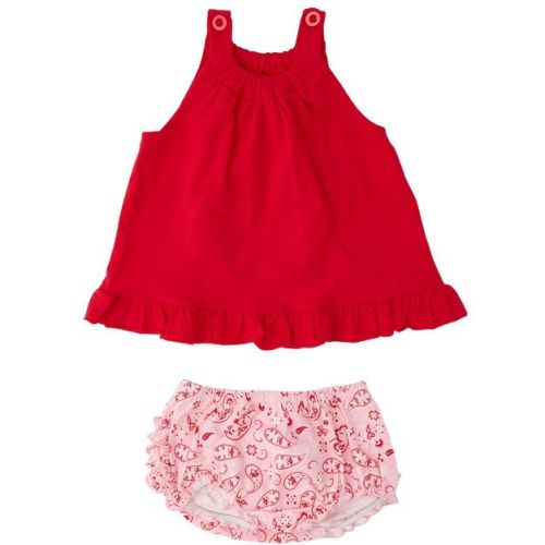 RuffleButts Baby/Toddler Knit Swing Top and Bloomer Set - Pink Bandana, 3-6m