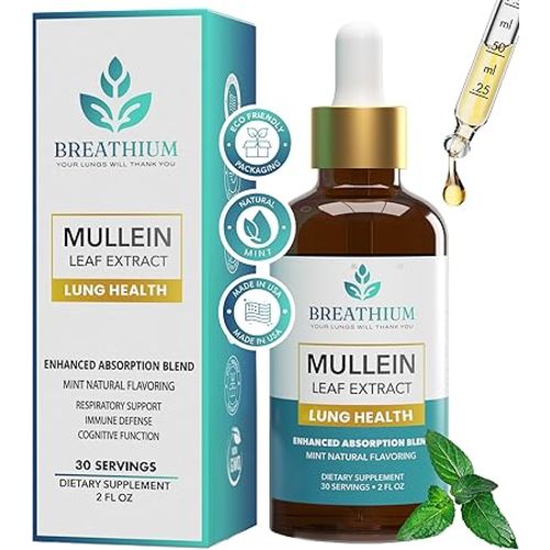 4-in-1 Mullein Drops for Lungs & Gut Health – Liposomal Mullein Leaf Extract, Made in USA, Natural Lung Detox for Smokers + Immune, Digestive, Allergy & Mucus Relief – 2oz Peppermint