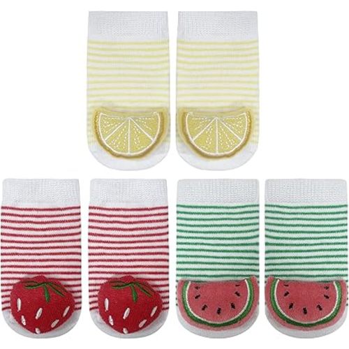 PUPPET Baby Girl Rattle Socks for 0-6 Months Fruit Themed Set Lemon Strawberry Watermelon Infant Adorable Fruit Rattle Socks Series