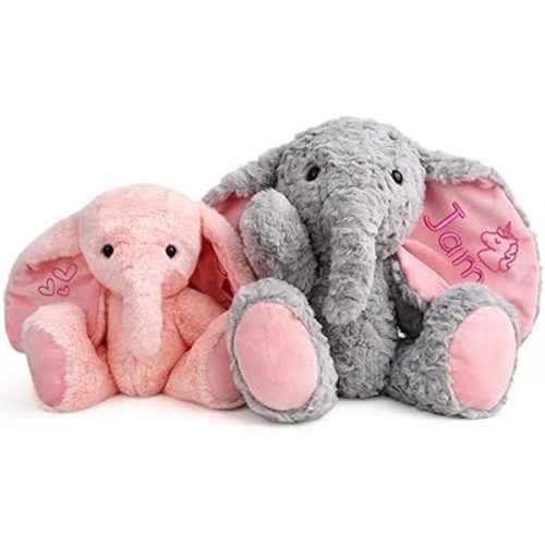 Personalized Elephant Stuffed Animals, Plush Elephant with Embroidered Name & Icon Stuffed Elephants Toys for Babies, Birthday Baby Shower Christmas Boy Girl Newborn Customized Keepsake Plush Gifts