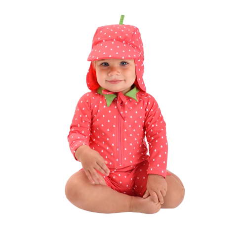Cuddle Club One-Piece Baby Swimsuit UPF 50+ Infant Sunscreen Baby Beach Gear, Rashguard Strawberry 6-12 Mos
