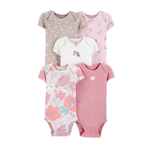 Summer New Baby Short Sleeve Bodysuits Layette 5PCS Sets Cartoon Printed Onesie Relaxed Fit Dailywear 3-6 month