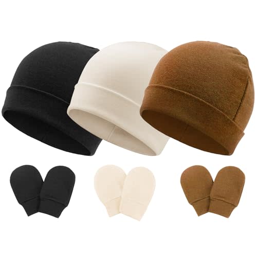 BQUBO Baby Hats and Mittens Infant Cotton Beanie Gloves No Scratch Set Newborn Hospital Hat for Boys Girls 0-6 Months