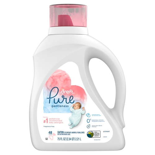 Dreft Pure Gentleness Liquid Baby Detergent, Fragrance Free, 75 Fluid Ounce, 48 Loads